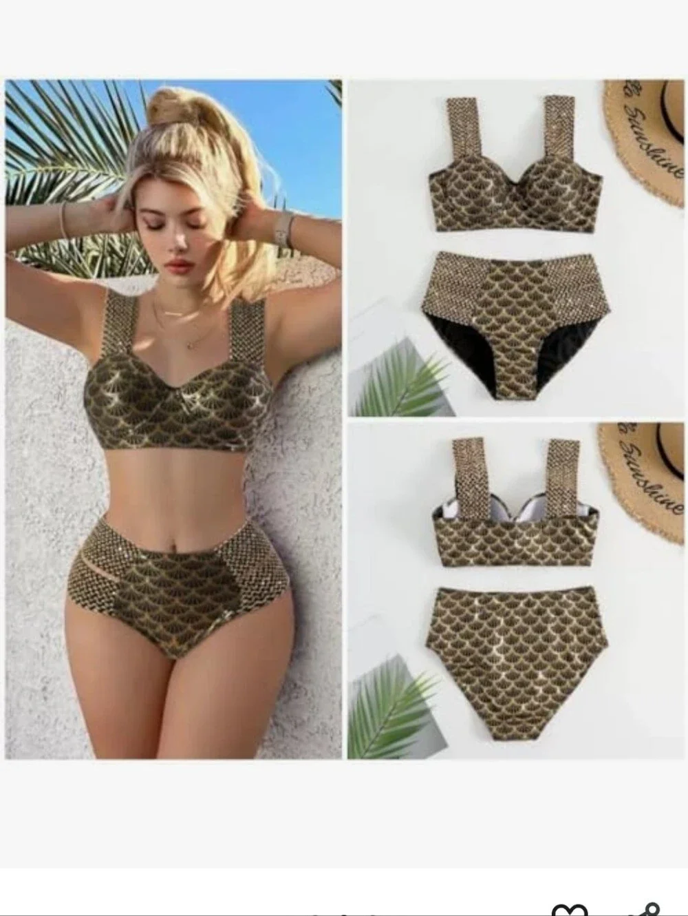 4XL Women’s Metallic Black & Gold High-Waist Bikini Set